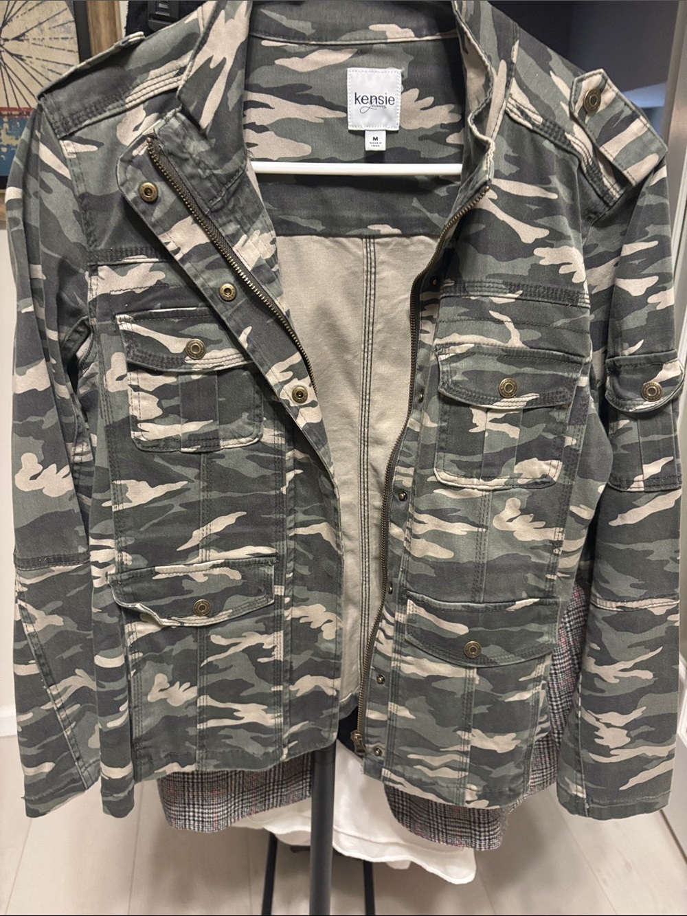 kensie Green and Beige Camo Utility Jacket